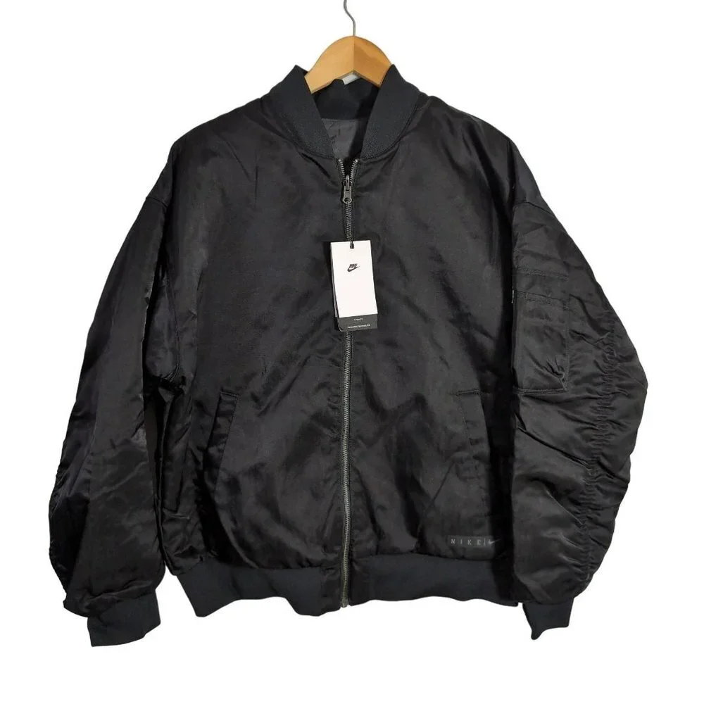 NIke Reversible Bomber Jacket Womens M Black Loose Fit Full Zip